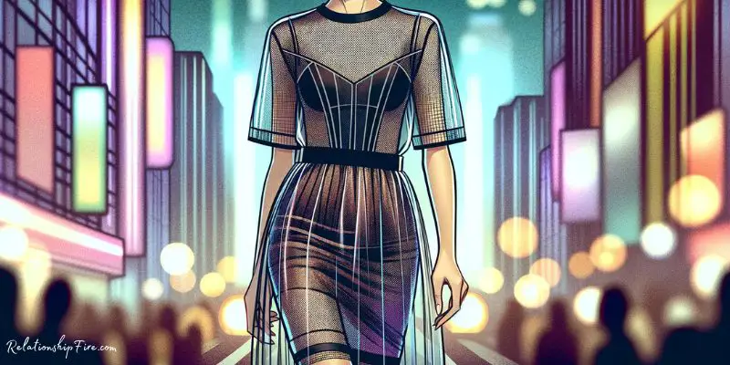 A woman in a sheer mesh mini dress skirt - Baddie Date Night Outfit