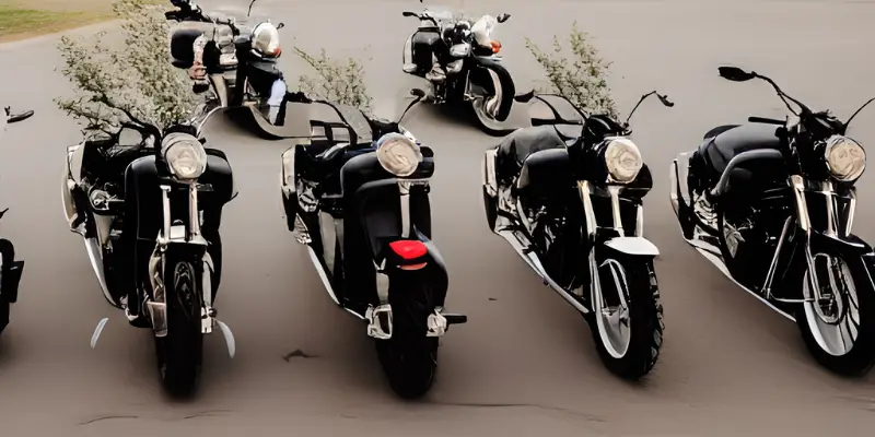 Motorcycles lined up at a biker wedding