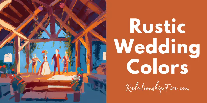 Cartoon couple in a rustic barn wedding - rustic wedding colors