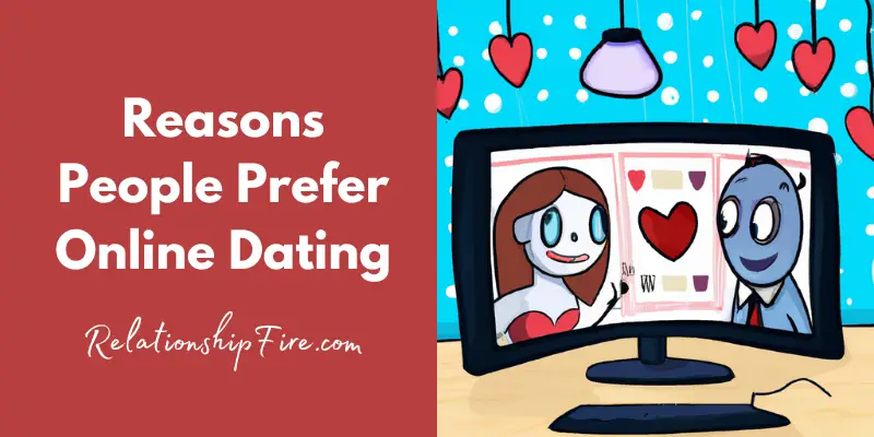 Cartoon of man and woman on a computer screen online dating - Reasons people prefer online dating