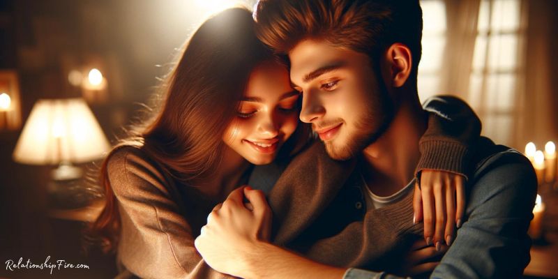 Young couple embracing closely in a warm, affectionate setting - Reasons Guys Like Clingy Girls