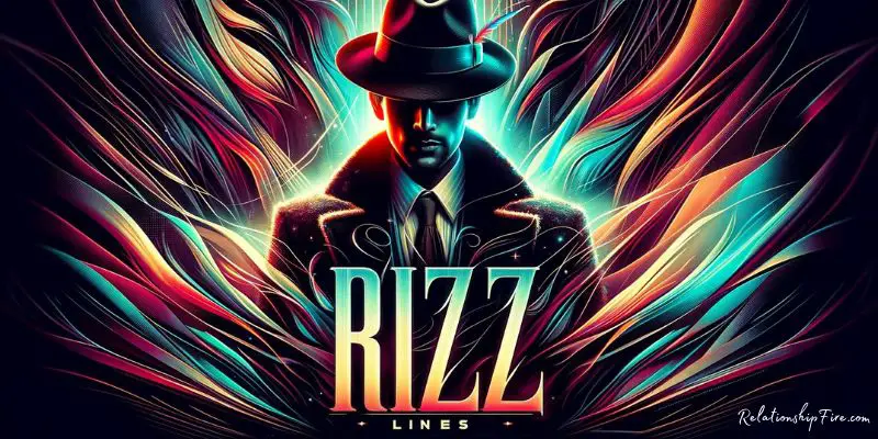 Cinematic poster with mysterious figure, vibrant and dark colors, titled "Best Rizz Lines"