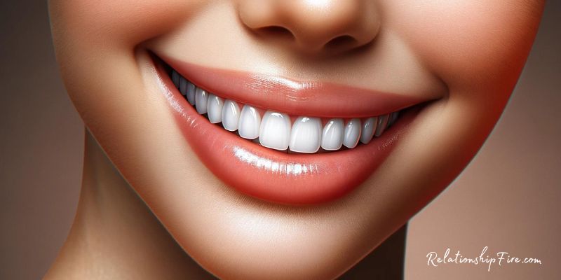 Close up if a woman's smile and white teeth -- Best Teeth Whitener for Attraction