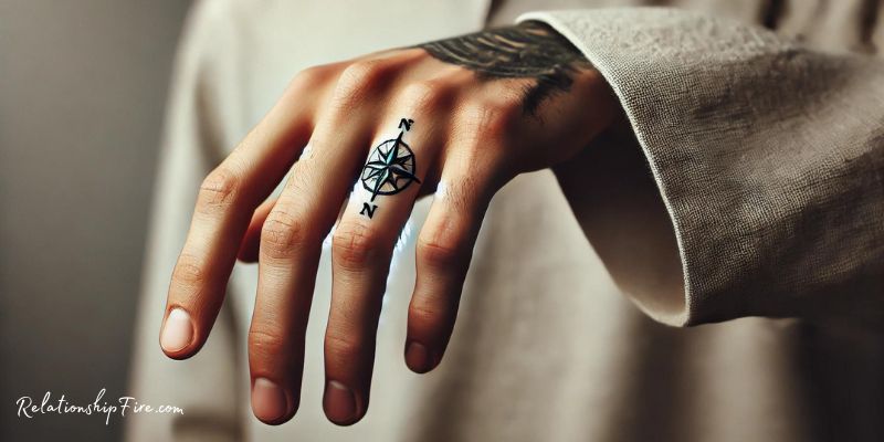 Hand with a compass tattoo