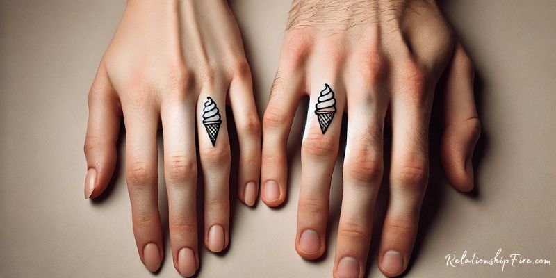 Hands with matching ice cream cone tattoo