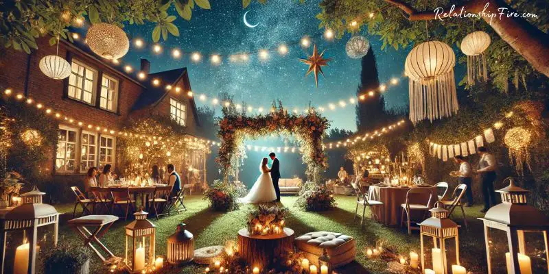 Romantic DIY backyard wedding under twinkling stars with string lights -- Backyard wedding ideas