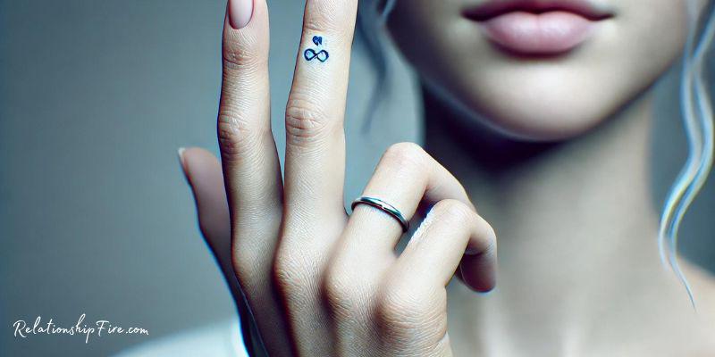 Woman's hand with a finger tattoo -- Wedding Ring Tattoo Ideas